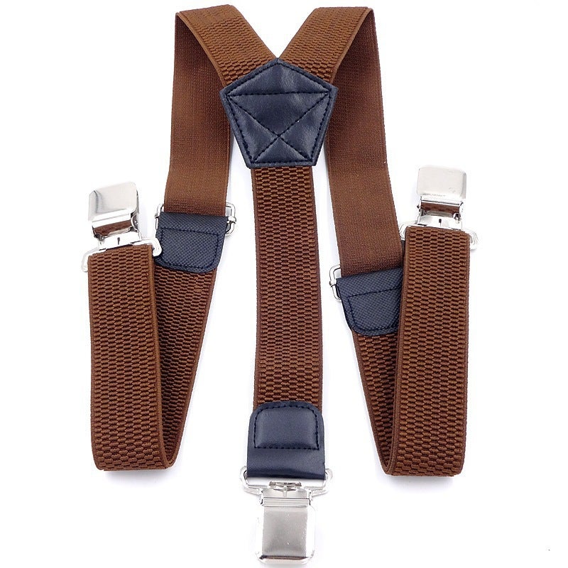 4cm Wide Suspenders Adult Four Clip Suspender Belt Suspenders for Fat Men Elastic Stretch Suspenders Blue Stripes Coffee - Image 1