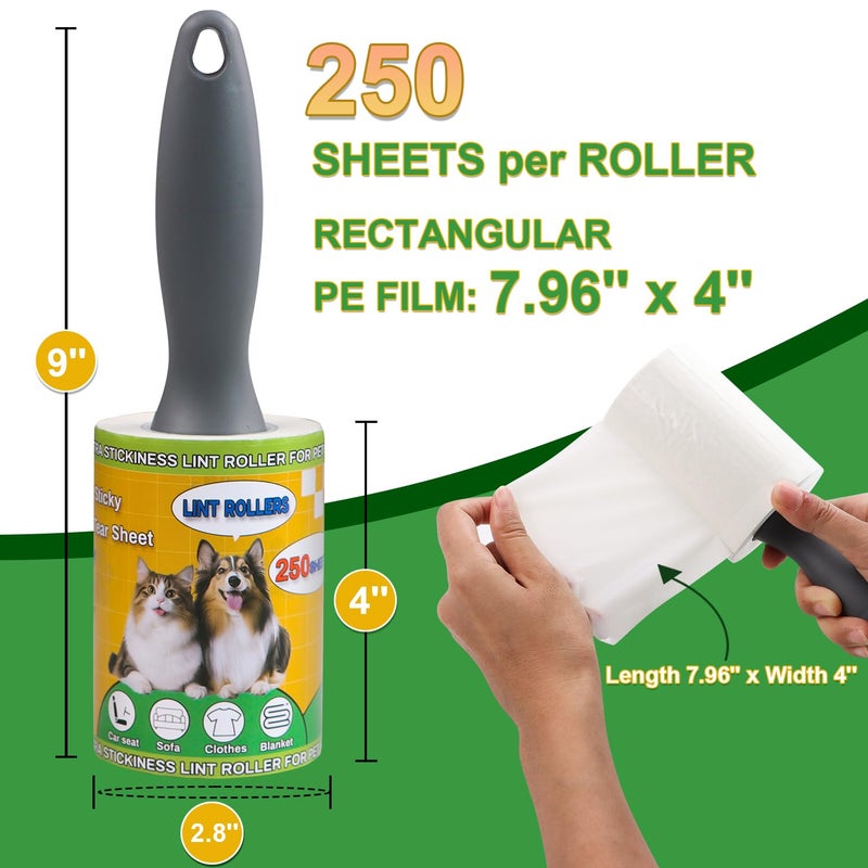 Sunroda Lint Roller Pet Hair Value Pack of 250 Sheets, Extra Sticky Lint Remover for Dog & Cat Fur, Clothes, Furniture, Couches Reusable Lint Remover for Fuzz, Fluff & Hair(White) - Image 2