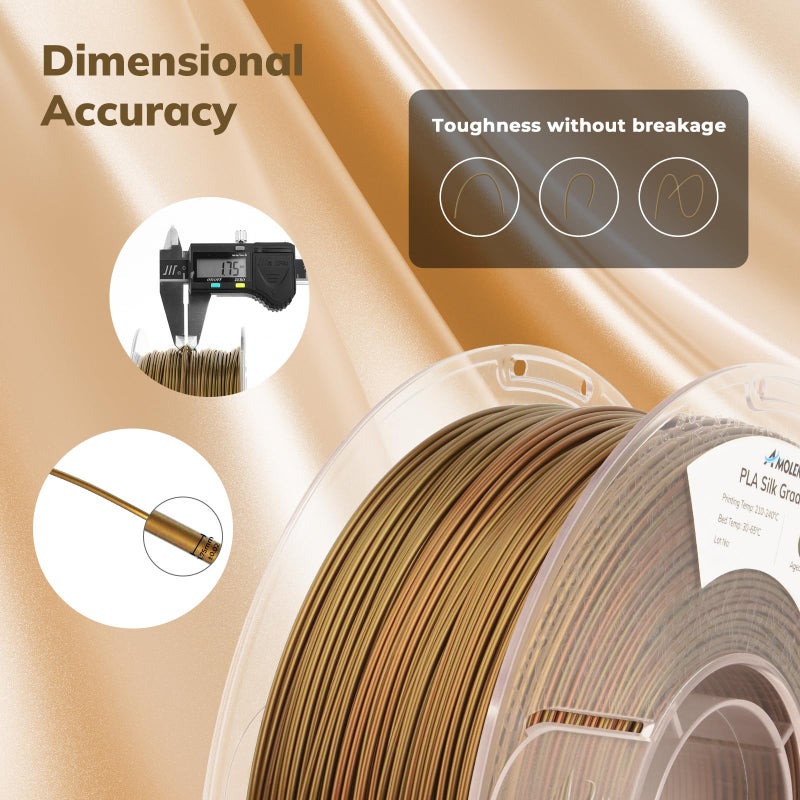 AMOLEN PLA Filament 1.75mm,Silk Pla Aged Brass Gradient, 3D Printer Filament 1.75mm for 3D Printing Dimensional Accuracy Â±0.02mm for Most 3D Printer 1KG(2.2lbs) - Image 2