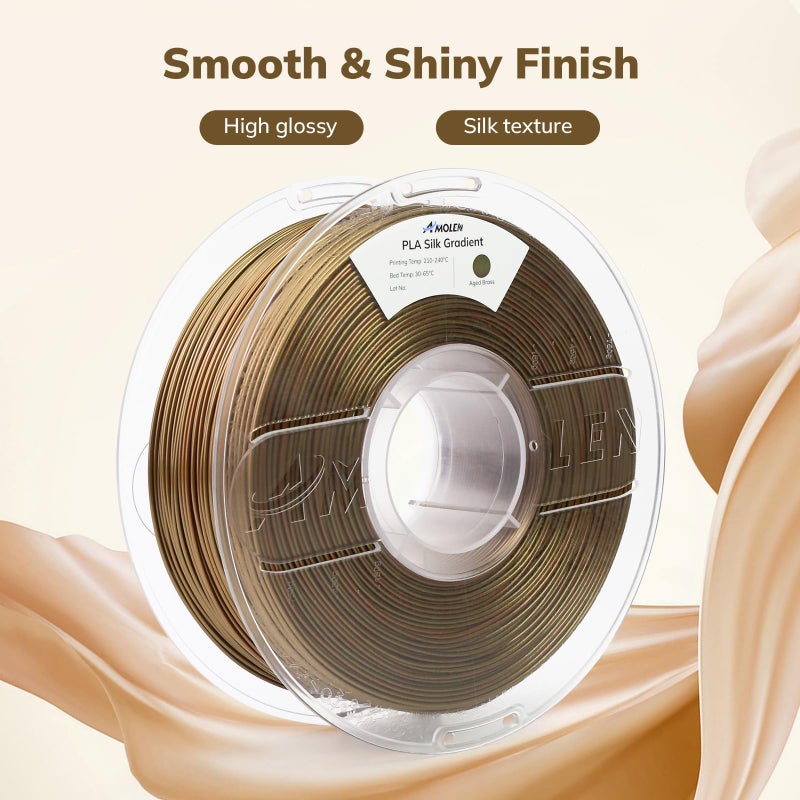 AMOLEN PLA Filament 1.75mm,Silk Pla Aged Brass Gradient, 3D Printer Filament 1.75mm for 3D Printing Dimensional Accuracy Â±0.02mm for Most 3D Printer 1KG(2.2lbs) - Image 5