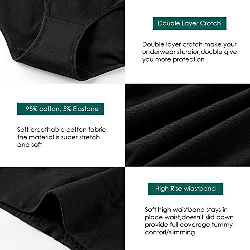 Annenmy Women's 5 Pack High Waist Cotton Underwear Solid Color Briefs Panties for Women, Black, 5-pack, XXL - Image 5