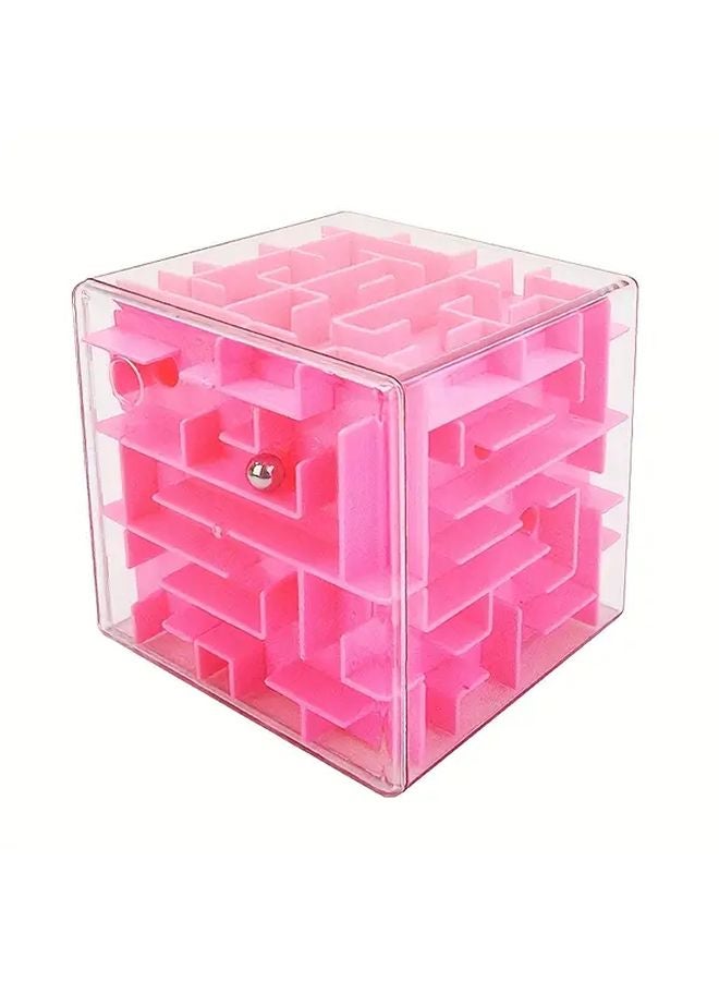 3D Cube Maze Marble Run Pink ABS Puzzle Toy Educational Focus Training Kids Gift - Image 1