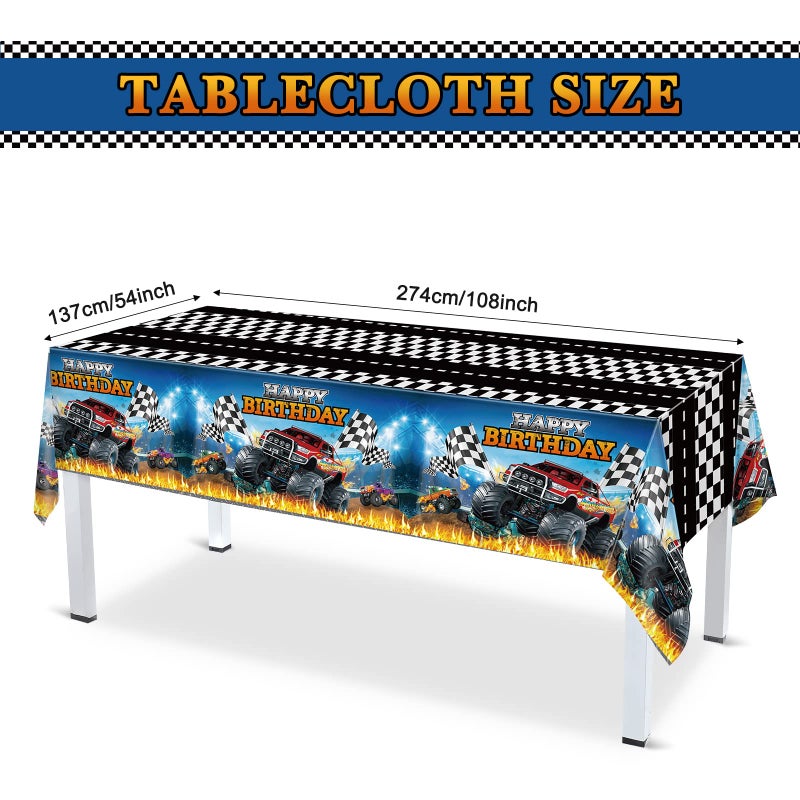 Sabary 173 Pcs Monster Truck Birthday Party Supplies Serves 24, Monster Truck Tablecloth Banner Plates Napkins Tableware Set for Themed Birthday Party Decorations - Image 3