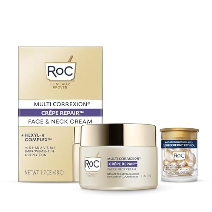RoC Crepe Repair Anti Aging Daily Face Moisturizer & Neck Firming Cream (1.7 oz) + RoC Retinol Wrinkle Smoothing Capsules (7 CT), Skin Care Routine for Women and Men - Image 1
