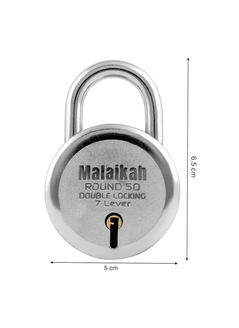 MALAIKAH - Malaikah Round 50 mm Padlock Double Locking 7 Lever with 3 Keys Ideal for Gate Shutter and Shop Ideal for Gate Shutter and Shop Made in Aligarh India Pack of 4 - Image 1