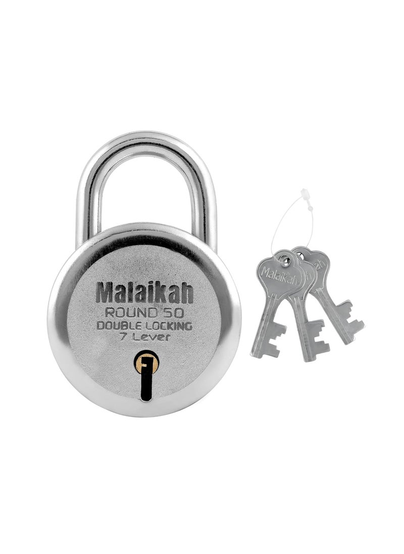 MALAIKAH - Malaikah Round 50 mm Padlock Double Locking 7 Lever with 3 Keys Ideal for Gate Shutter and Shop Ideal for Gate Shutter and Shop Made in Aligarh India Pack of 4 - Image 1