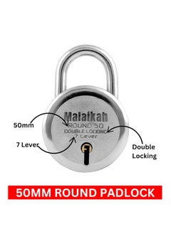 MALAIKAH Malaikah Round 50 mm Padlock Double Locking 7 Lever with 3 Keys Ideal for Gate Shutter and Shop Ideal for Gate Shutter and Shop Made in Aligarh India Pack of 4  - Image 3
