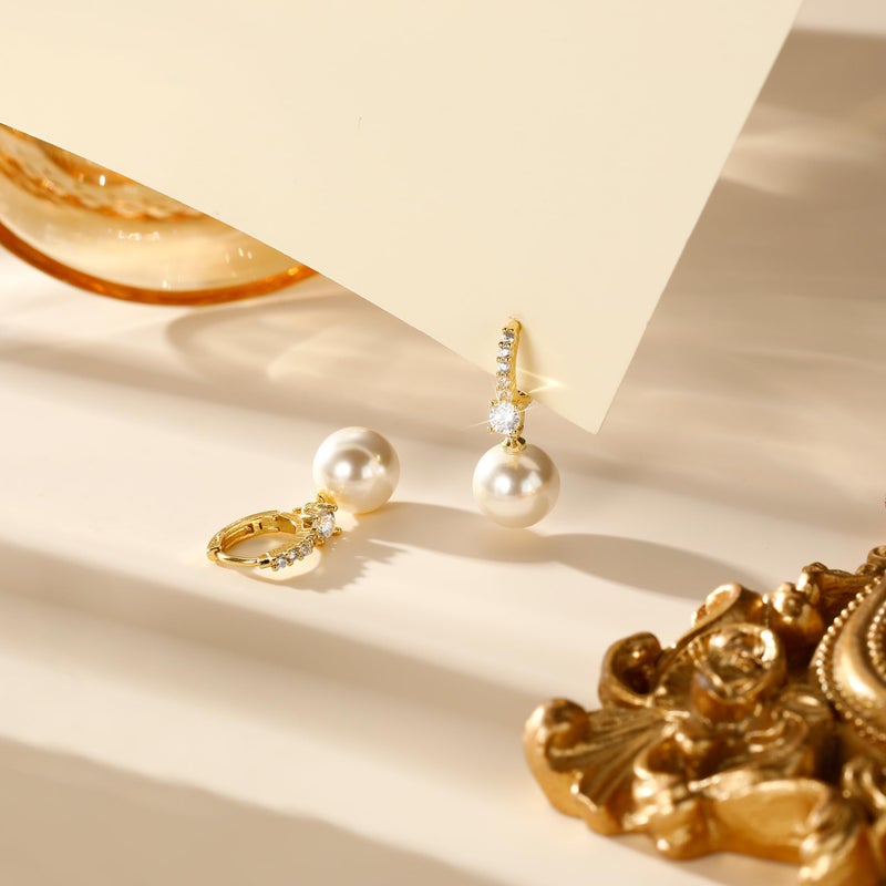 KesaPlan Pearl Earrings for Women Gold Dangle Pearl Earrings 14K Gold Plated Drop Earring for Women Trendy Dangling Earring Beach Party Earings Elegant Dangly Earings Wedding Bridal Jewelry for Gift ï»¿ - Image 5