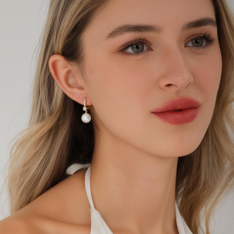 KesaPlan Pearl Earrings for Women Gold Dangle Pearl Earrings 14K Gold Plated Drop Earring for Women Trendy Dangling Earring Beach Party Earings Elegant Dangly Earings Wedding Bridal Jewelry for Gift ï»¿ - Image 2