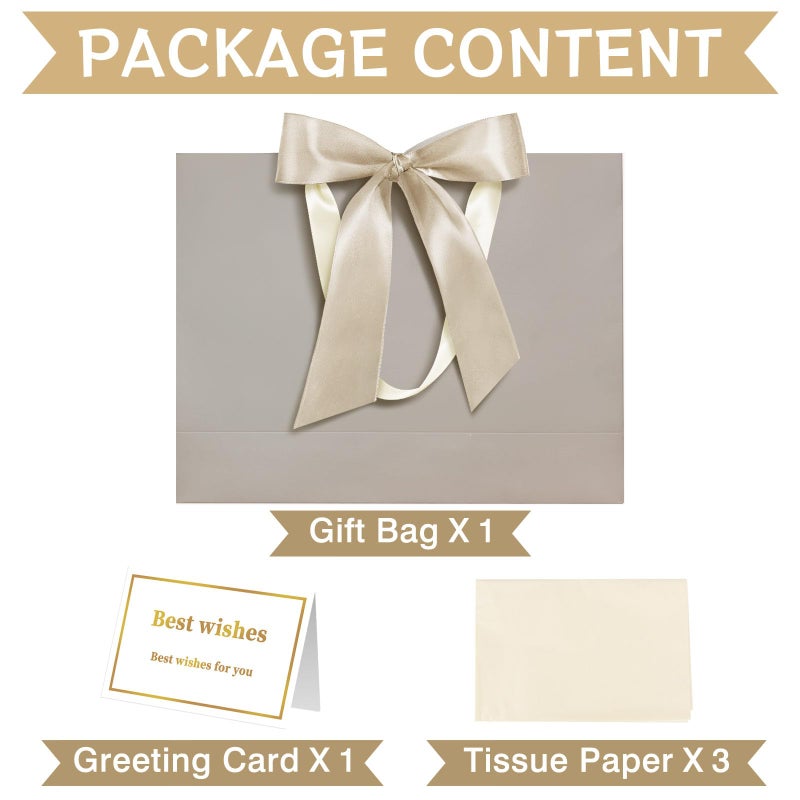 Laidans 13"" Gift Bag With Handles And Bow Ribbon  Large Gift Bag With 3 Tissue Paper And 1 Card For Birthdays  Baby Showers  Wedding  Bridal Showers  Mother'S Day (Champagne) - Image 3