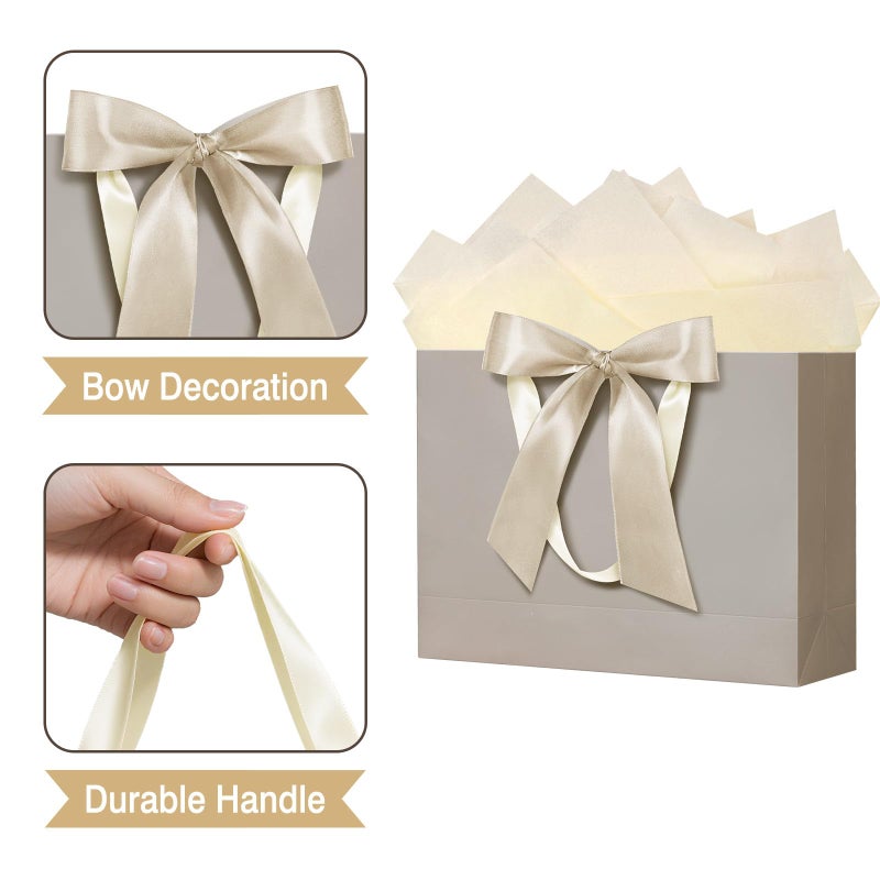 Laidans 13"" Gift Bag With Handles And Bow Ribbon  Large Gift Bag With 3 Tissue Paper And 1 Card For Birthdays  Baby Showers  Wedding  Bridal Showers  Mother'S Day (Champagne) - Image 4