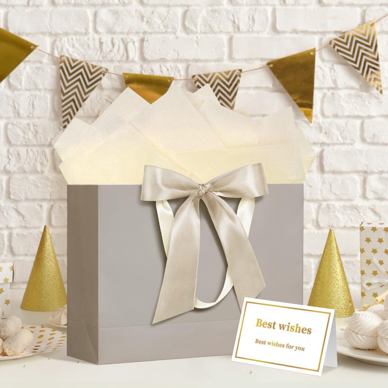 Laidans 13"" Gift Bag With Handles And Bow Ribbon  Large Gift Bag With 3 Tissue Paper And 1 Card For Birthdays  Baby Showers  Wedding  Bridal Showers  Mother'S Day (Champagne) - Image 5