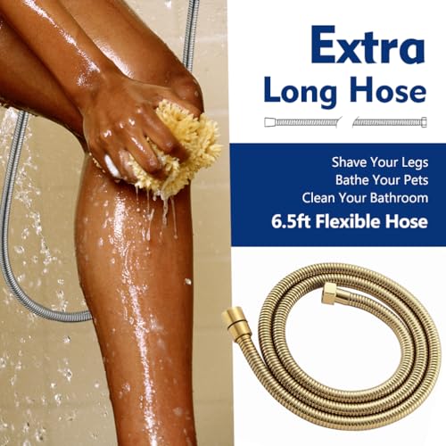 YASINU High Pressure 10 Setting Handheld Shower Head, 5" Detachable Showerhead Spray Built-in Power Wash to Clean Tub, Tile & Pets, 79" Extra Long Stainless Steel Hose, Adjustable Bracket - Gold - Image 2