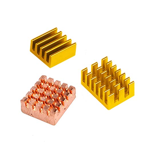 PiBOX India Heatisnk for Raspberry Pi 4, 3 Pieces for Raspberry Pi Heavy Duty Copper and Aluminum Heatsinks with Thermal Conductive Adhesive Tape for Raspberry Pi 4B Model B - 3 Pieces- Gold Color - Image 1