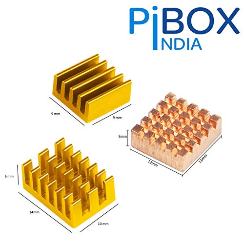 PiBOX India Heatisnk for Raspberry Pi 4, 3 Pieces for Raspberry Pi Heavy Duty Copper and Aluminum Heatsinks with Thermal Conductive Adhesive Tape for Raspberry Pi 4B Model B - 3 Pieces- Gold Color - Image 3