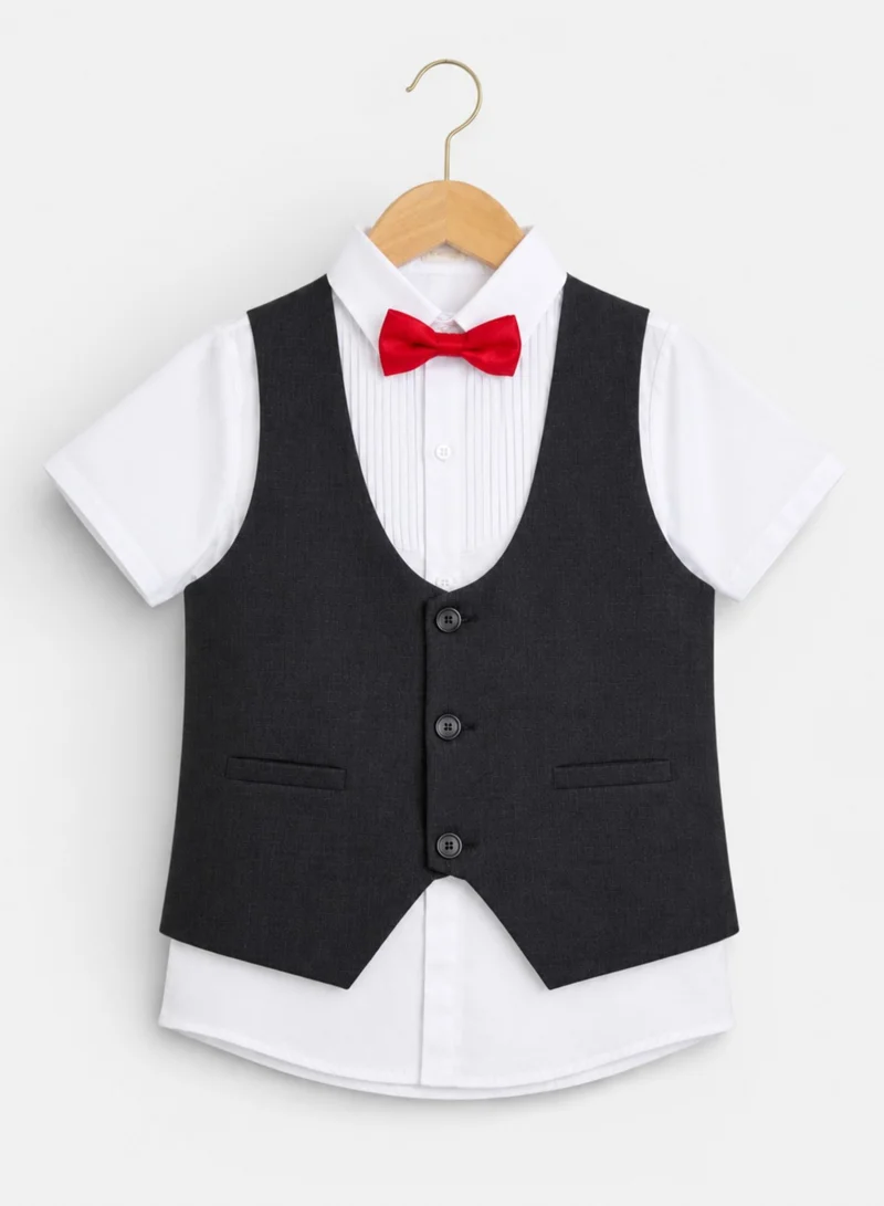 Victor And Jane Black Waistcoat, Shirt, Trousers & Red Bow Tie Set