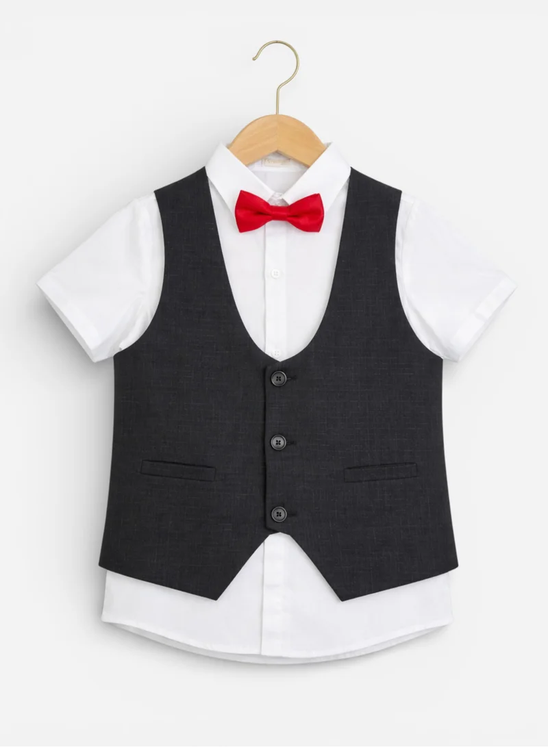 Victor And Jane  Black Waistcoat, Shirt, Trousers & Red Bow Tie Set for Men | Best Price UAE