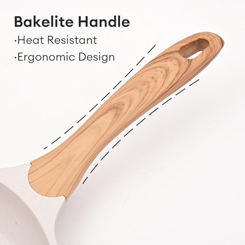 R RUNILEX Non-Stick Frying Pan with Wooden Finish Soft Touch Handle, 2.5mm Thickness, Consumes Less Oil, Even Heat Distribution, Induction Bottom and Gas Ready (White, 24cm) - Image 5