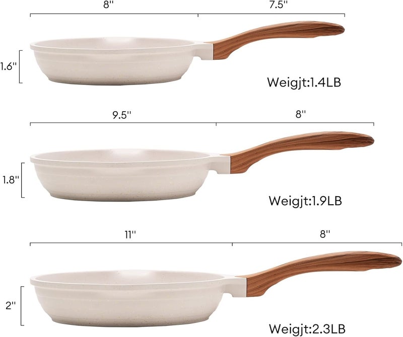 R RUNILEX Non-Stick Frying Pan with Wooden Finish Soft Touch Handle, 2.5mm Thickness, Consumes Less Oil, Even Heat Distribution, Induction Bottom and Gas Ready (White, 24cm) - Image 2