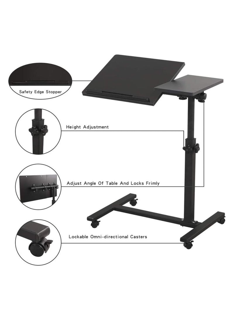 Generic - Portable Folding Computer Desk Laptop Notebook Reading Table, Laptop Stand Rolling Cart, Height Adjustable Standing with Side Basket for Home Office, Bedside Laptop Table Rolling bed Computer Desk - Image 1
