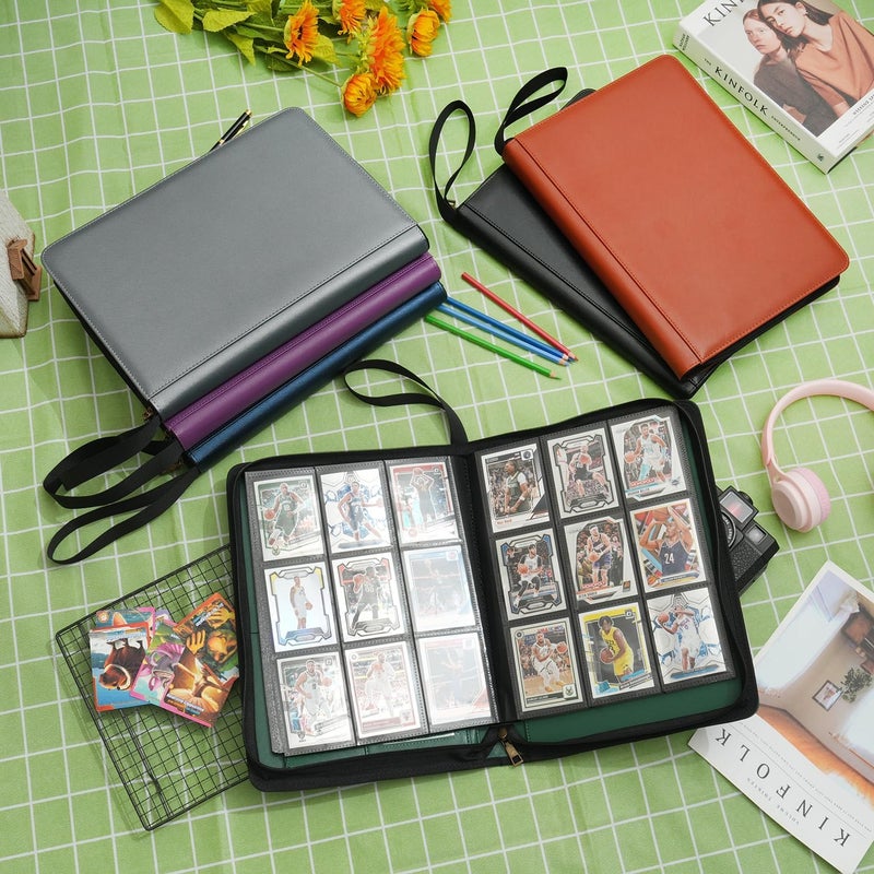 WONDERPOOL 9-Pocket Trading Cards Folder with Zipper for 540 Cards Leather PU Card Holder Folders Storage Albums 30 Side Loader Pages for MTG TCG Game Slim Sports Cards Collectible (Grey) - Image 5