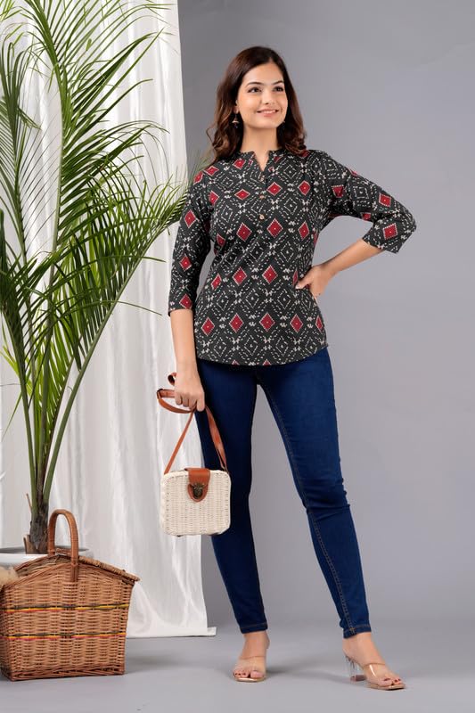 ANUSHIL Women's Kurti & Tops| Stylish, Latest Cotton Kurti, Top Collection | Trendy, Short & Stylish Kurti &Tops for Women Black - Image 5