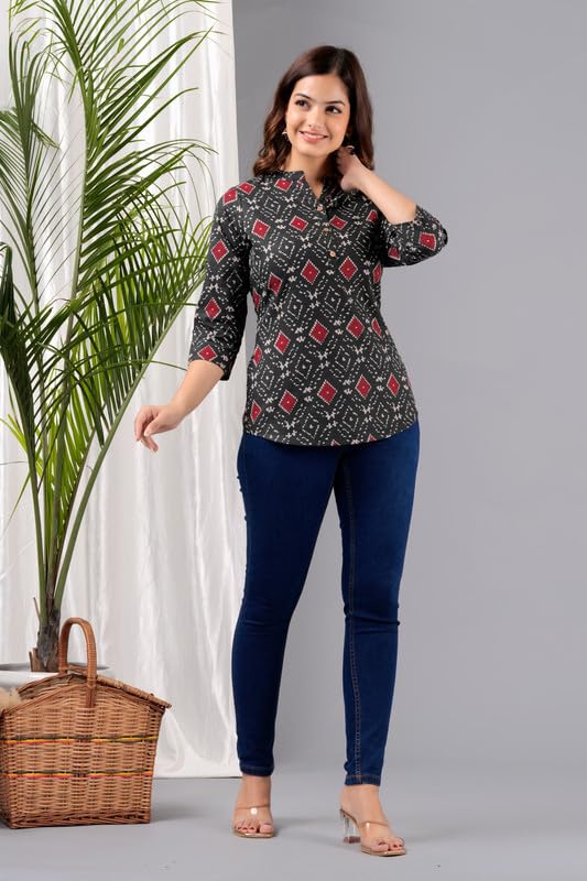 ANUSHIL Women's Kurti & Tops| Stylish, Latest Cotton Kurti, Top Collection | Trendy, Short & Stylish Kurti &Tops for Women Black - Image 4