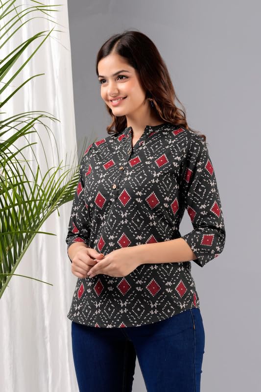ANUSHIL Women's Kurti & Tops| Stylish, Latest Cotton Kurti, Top Collection | Trendy, Short & Stylish Kurti &Tops for Women Black - Image 3