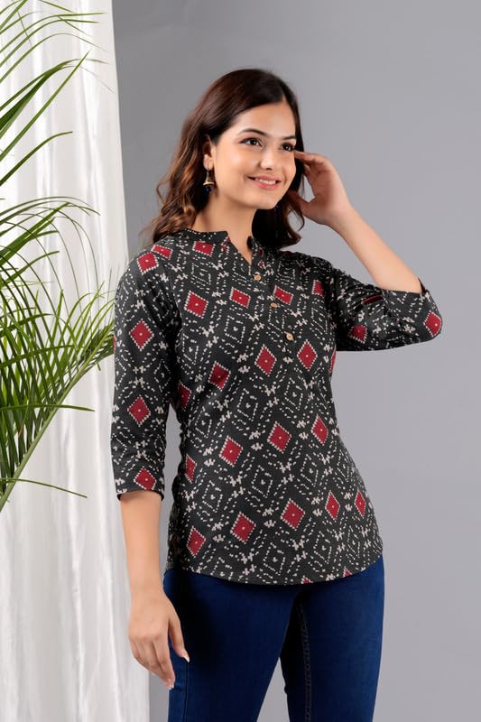 ANUSHIL Women's Kurti & Tops| Stylish, Latest Cotton Kurti, Top Collection | Trendy, Short & Stylish Kurti &Tops for Women Black - Image 2