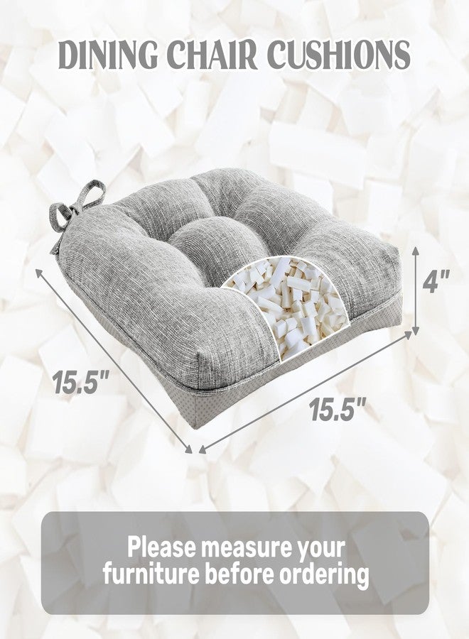 بيورداون وسائد كراسي puredown® لكراسي الطعام، وسائد كراسي من إسفنج الذاكرة المبطن مع ظهر مانع للانزلاق، وسائد مقاعد المطبخ برباط، مجموعة وسائد مقاعد قابلة للغسل مكونة من 4 قطع، 15.5 بوصة × 15.5 بوصة × 4 بوصات، رمادي فاتح - Image 2