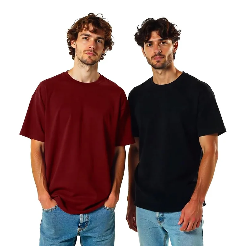 NOBERO Men's Oversized Cotton T-Shirt Pack of 2