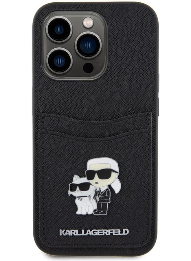 erorex Karl Lagerfeld Saffiano Case With Cardslots And Karl Legerfeld Choupette Heads Compatible With Iphone 15 Pro - Image 1