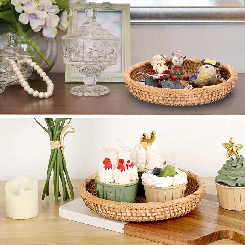 YOOJ ® Round Woven Wicker Basket, 7.6" Rattan Key Basket Bowl, Natural Rattan Serving Tray for Snacks Fruit Candy Bread, Handmade Organizer Basket for Kitchen Bedside Living Room (Small-7.6in) - Image 5