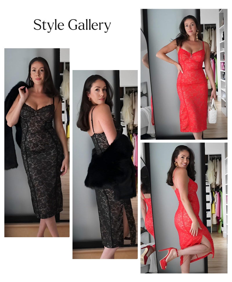 Popilush Formal Wedding Guest Dress - Women's Shapewear Lace Corset Dress Deep V Neck Sleeveless Cocktail Bodycon Midi Dress Black - Image 2