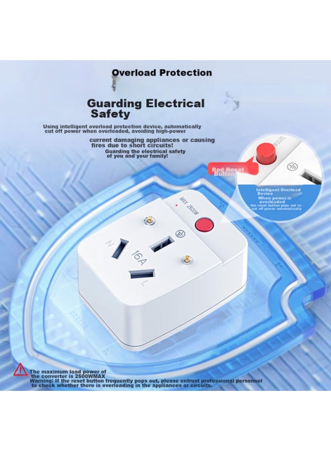 Delipow 10a To 16a Socket Adapter Plug, New Energy Vehicle Charging Dedicated With Metal Probes For Current Detection, Overload Protection, Automatic Power-off, 16a High Power - Image 3