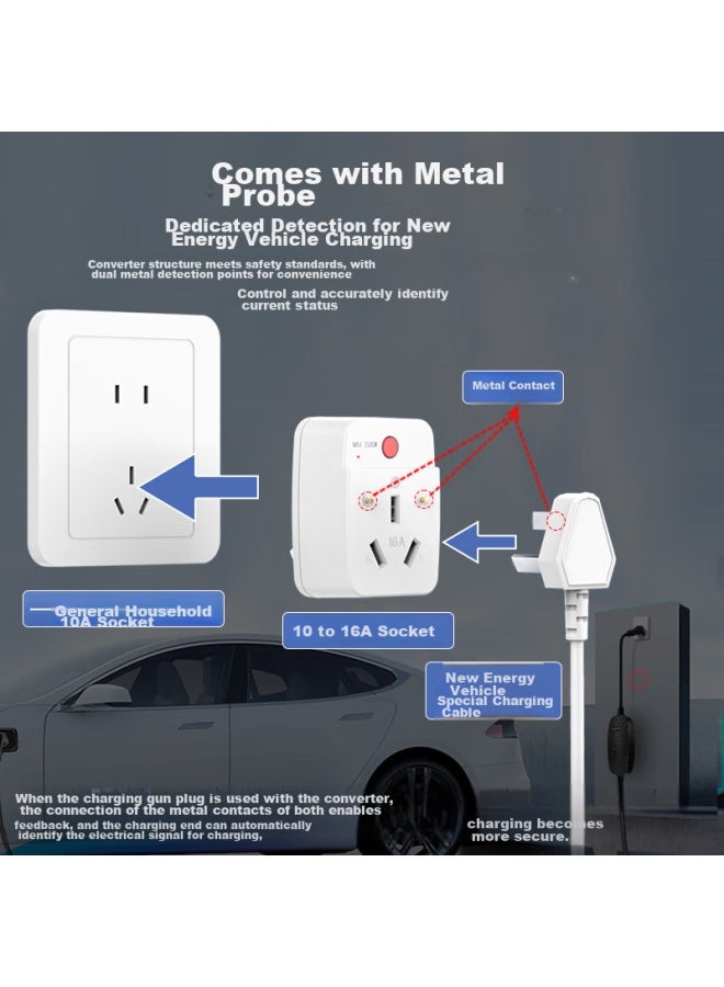 Delipow 10a To 16a Socket Adapter Plug, New Energy Vehicle Charging Dedicated With Metal Probes For Current Detection, Overload Protection, Automatic Power-off, 16a High Power - Image 4