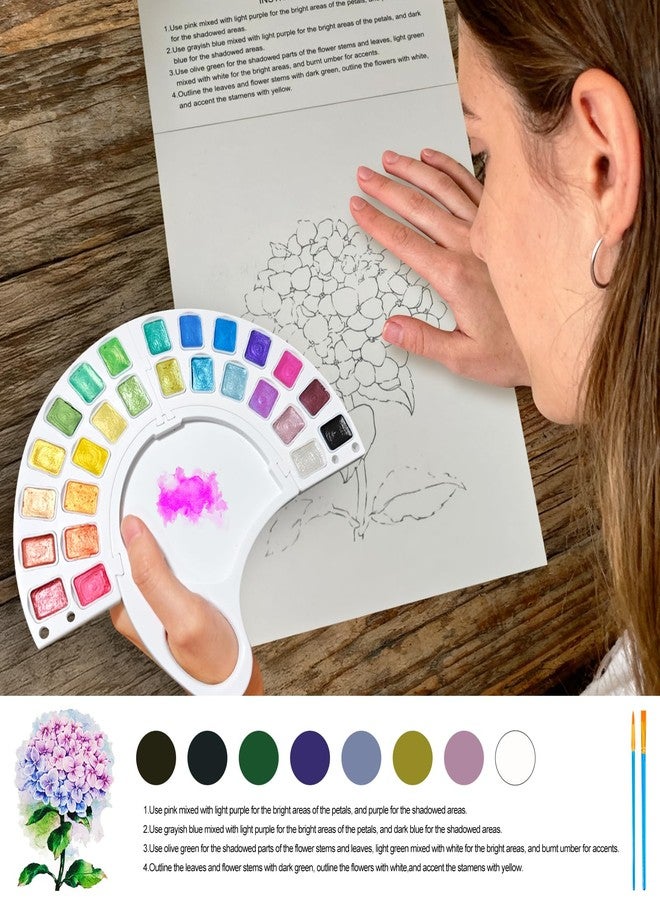 DPDPPL Watercolor Workbook, Water Coloring Book with 13 Pages 300GSM Paper, 26 Colors Watercolor Paint Set with Brush & Storage Bag, Beginner-Friendly Coloring Book for Adults - Flowers Theme Art Kit - Image 3