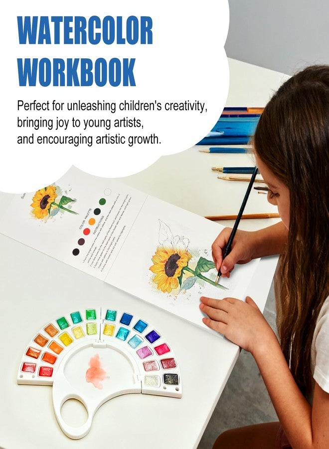 DPDPPL Watercolor Workbook, Water Coloring Book with 13 Pages 300GSM Paper, 26 Colors Watercolor Paint Set with Brush & Storage Bag, Beginner-Friendly Coloring Book for Adults - Flowers Theme Art Kit - Image 2
