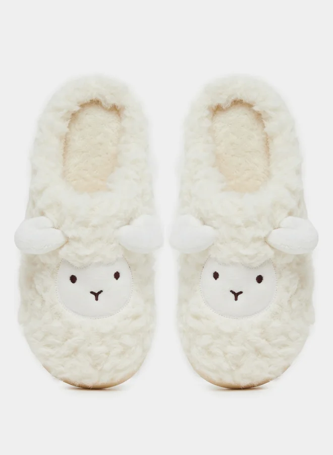 Styli Plush Faux Fur Round Toe Bedroom Slippers