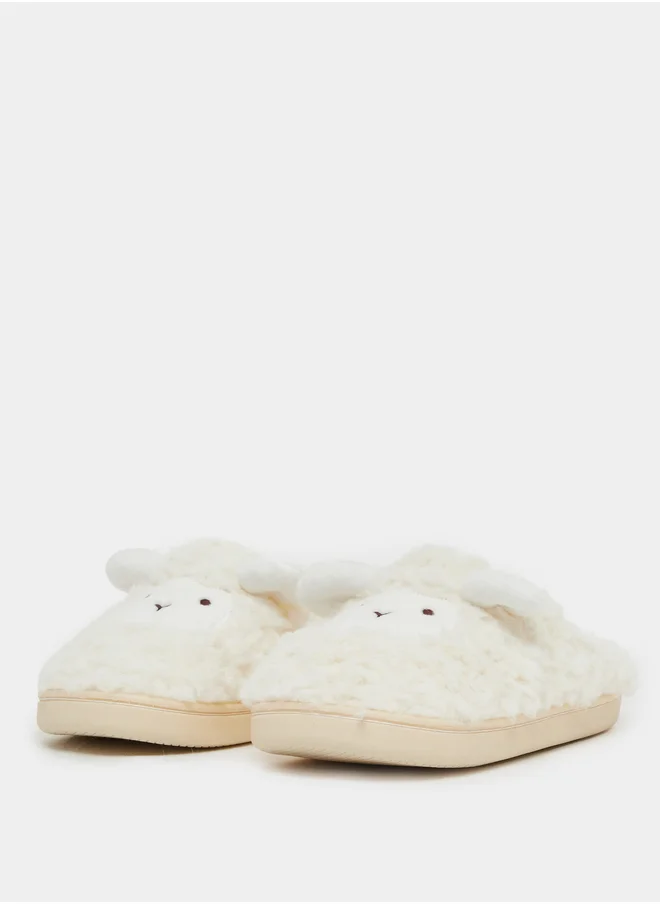Styli Plush Faux Fur Round Toe Bedroom Slippers