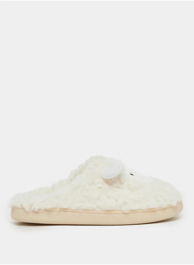 Styli Plush Faux Fur Round Toe Bedroom Slippers