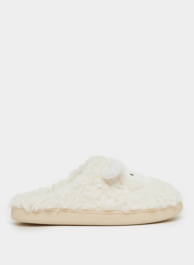 Styli Plush Faux Fur Round Toe Bedroom Slippers  - Image 1
