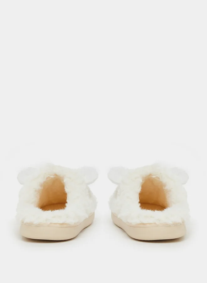 Styli Plush Faux Fur Round Toe Bedroom Slippers