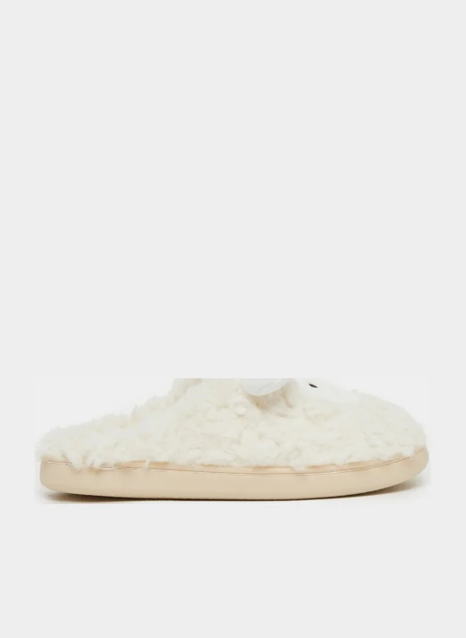 Styli Plush Faux Fur Round Toe Bedroom Slippers
