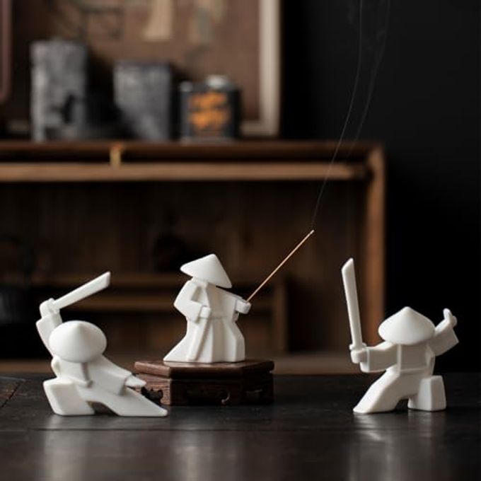 LYART Tea Pet Warrior Statue Figurine Tea Ornament Accessories Cute Kung Fu Tea Ceramic Sculpture Decoration Gift for Tearoom Home Office Children's Day Gift for Tea Lover (White a+b+c) - Image 4