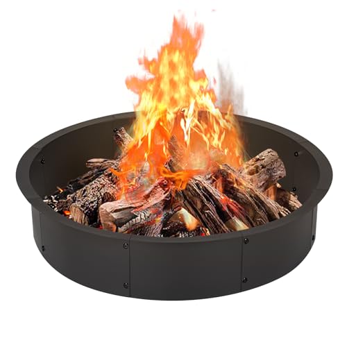 OUSHENG 36 Inch Round Fire Pit Ring Insert for Outside Wood Burning, 39 Inch Outer Large Solid Steel Firepit Liner for Above or In-Ground Outdoor DIY Camping Garden Patio Backyard - Image 1