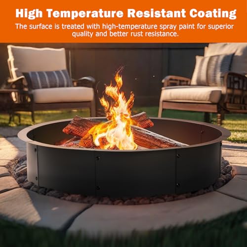 OUSHENG 36 Inch Round Fire Pit Ring Insert for Outside Wood Burning, 39 Inch Outer Large Solid Steel Firepit Liner for Above or In-Ground Outdoor DIY Camping Garden Patio Backyard - Image 5
