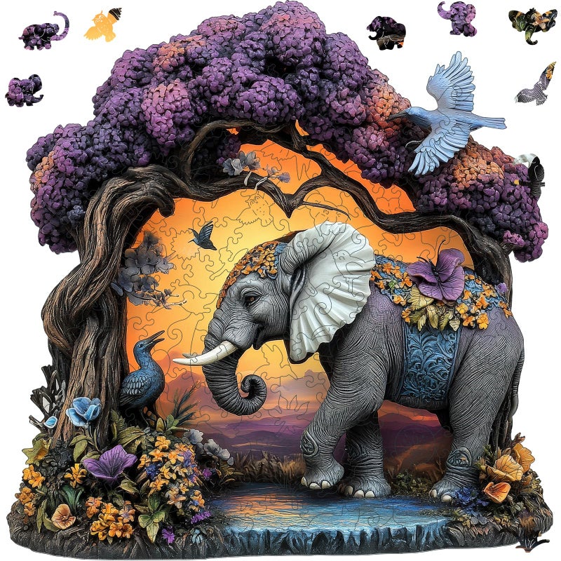 Mys Aurora Wooden Puzzles for Adults Elephant Jigsaw Puzzles 200 Pieces Unique Shaped Puzzle for Adults and Kids Birthday Gift Family Game 11 x 112 Inch - Image 3
