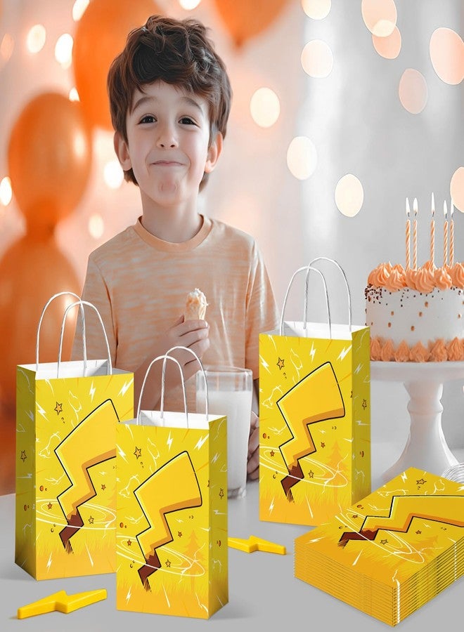 Reyoust 24Pcs Lightning Bolts Gift Bags with Handles Yellow Cartoon Party Treat Candy Bags Yellow Animation Birthday Paper Gift Goodie Bag for Boys Birthday Party Favors - Image 4