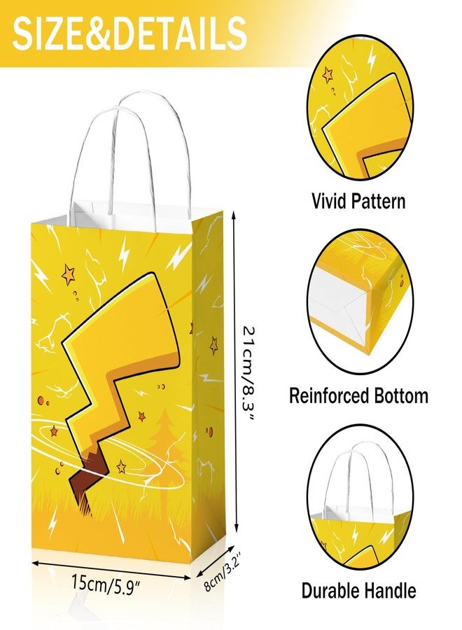 Reyoust 24Pcs Lightning Bolts Gift Bags with Handles Yellow Cartoon Party Treat Candy Bags Yellow Animation Birthday Paper Gift Goodie Bag for Boys Birthday Party Favors - Image 2